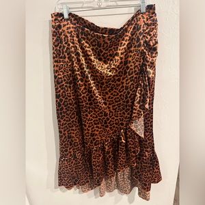 a Beautiful Soul Satin Orange and Black Cheetah Ruffle  Skirt